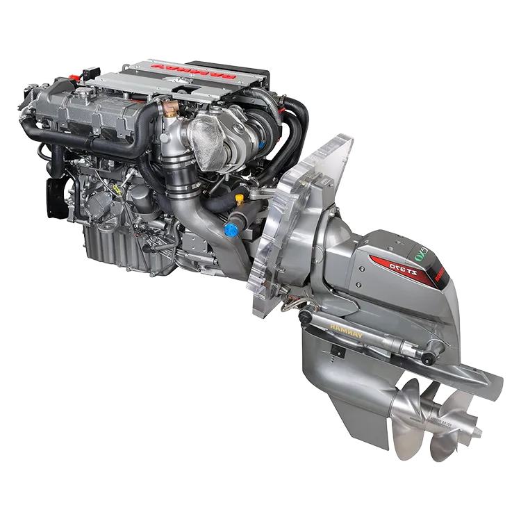 Yanmar marine diesel with ZT370 sterndrive Turbocharged Yanmar marine diesel engine with a ZT370 sterndrive leg and twin counter-rotating propellers